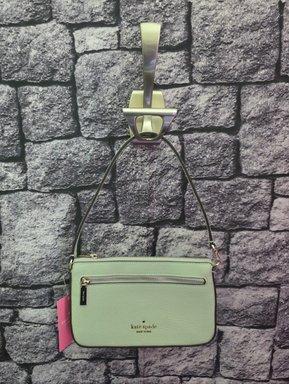 NWT Kate Spade Pebbled Leather Leila Convertible Wristlet Light Pistachio Green